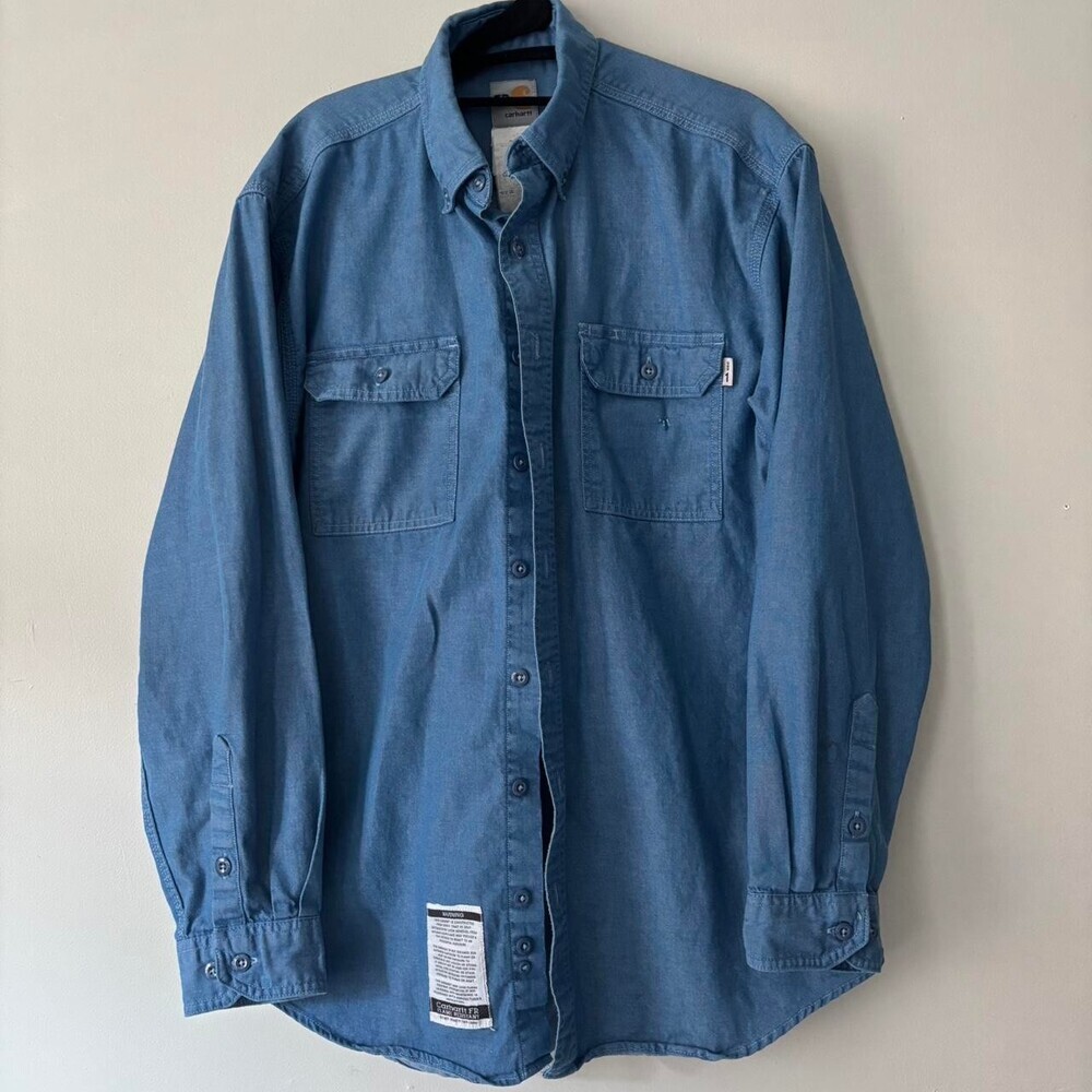 FR Force Carhartt Preppy Blue button-up work shirt with a relaxed fit - Medium